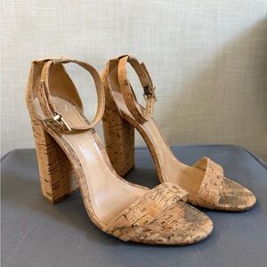 Schutz Ankle Strap Cork Block Heel Sandals - Tan
